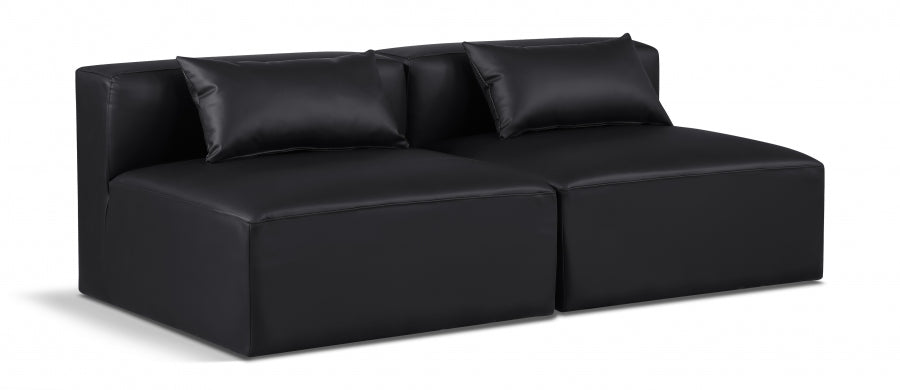 Cube Faux Leather Sofa Black - 668Black-S72A - Vega Furniture