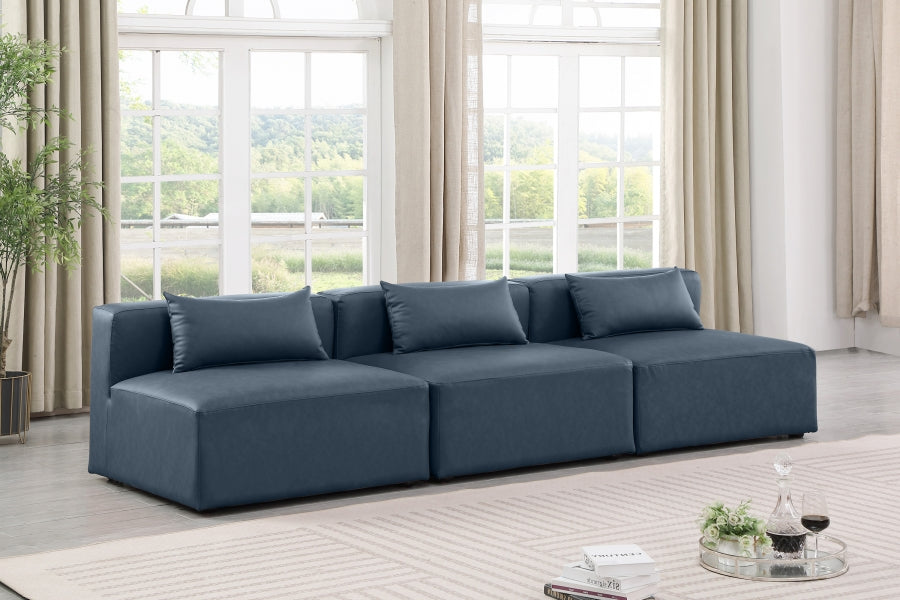 Cube Faux Leather Sofa Blue - 668Navy-S108A - Vega Furniture