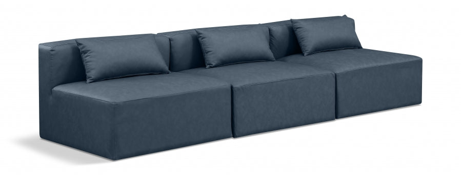 Cube Faux Leather Sofa Blue - 668Navy-S108A - Vega Furniture