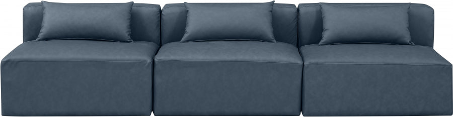 Cube Faux Leather Sofa Blue - 668Navy-S108A - Vega Furniture