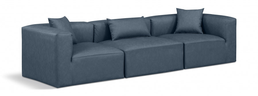 Cube Faux Leather Sofa Blue - 668Navy-S108B - Vega Furniture