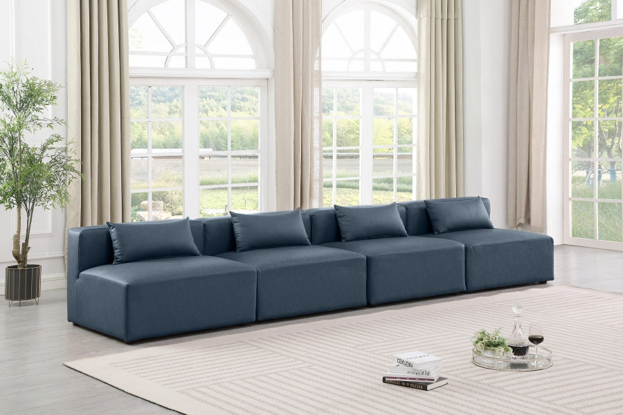 Cube Faux Leather Sofa Blue - 668Navy-S144A - Vega Furniture