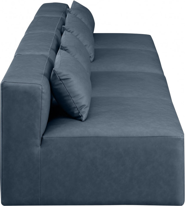 Cube Faux Leather Sofa Blue - 668Navy-S144A - Vega Furniture