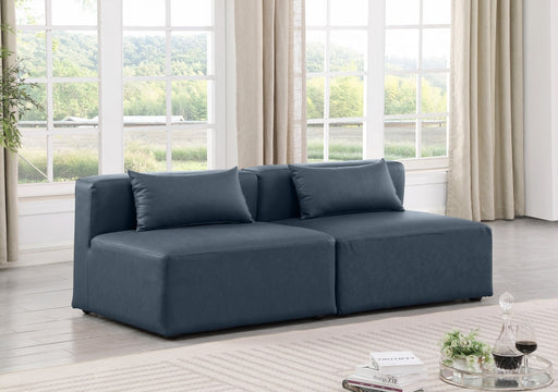 Cube Faux Leather Sofa Blue - 668Navy-S72A - Vega Furniture