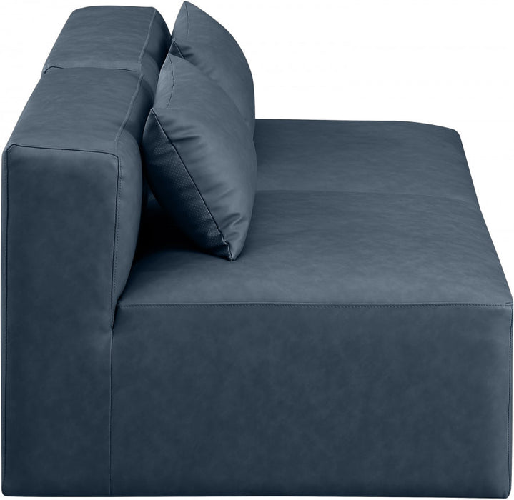Cube Faux Leather Sofa Blue - 668Navy-S72A - Vega Furniture