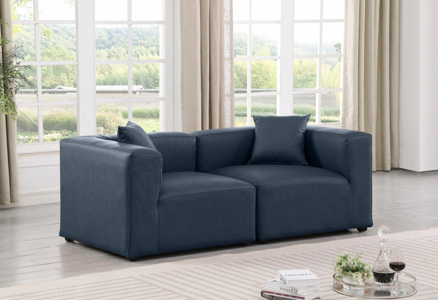 Cube Faux Leather Sofa Blue - 668Navy-S72B - Vega Furniture