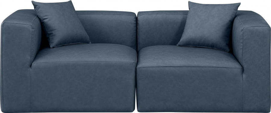 Cube Faux Leather Sofa Blue - 668Navy-S72B - Vega Furniture