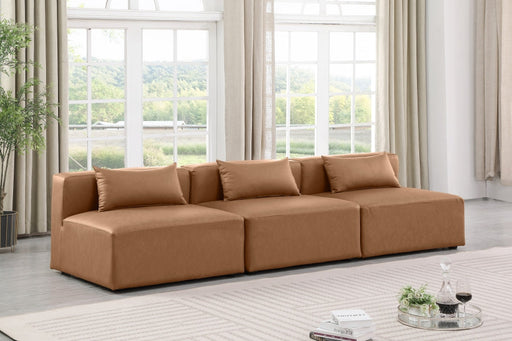 Cube Faux Leather Sofa Brown - 668Brown-S108A - Vega Furniture