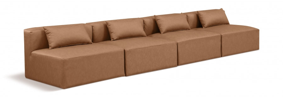 Cube Faux Leather Sofa Brown - 668Brown-S144A - Vega Furniture