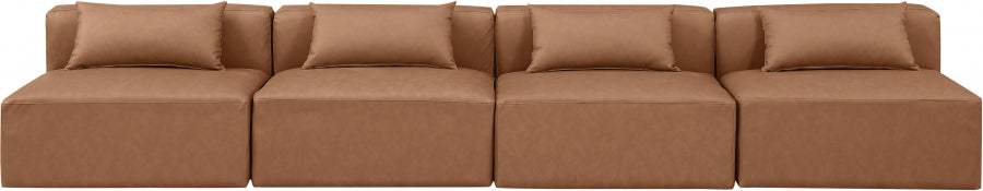 Cube Faux Leather Sofa Brown - 668Brown-S144A - Vega Furniture