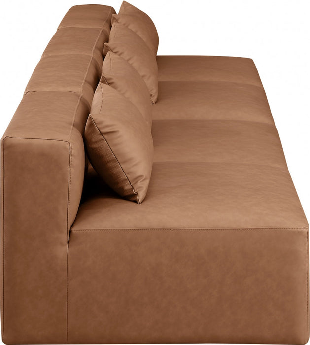 Cube Faux Leather Sofa Brown - 668Brown-S144A - Vega Furniture