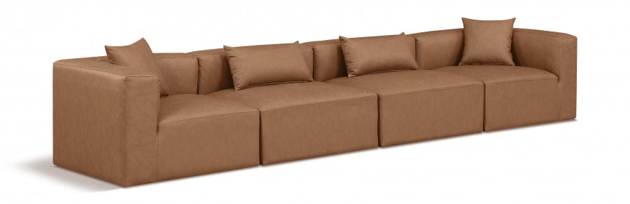 Cube Faux Leather Sofa Brown - 668Brown-S144B - Vega Furniture