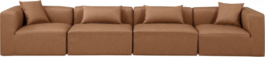 Cube Faux Leather Sofa Brown - 668Brown-S144B - Vega Furniture