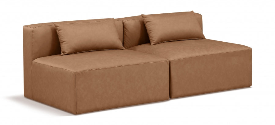 Cube Faux Leather Sofa Brown - 668Brown-S72A - Vega Furniture