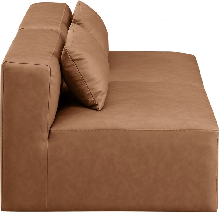 Cube Faux Leather Sofa Brown - 668Brown-S72A - Vega Furniture