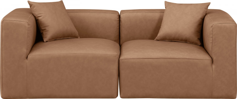 Cube Faux Leather Sofa Brown - 668Brown-S72B - Vega Furniture