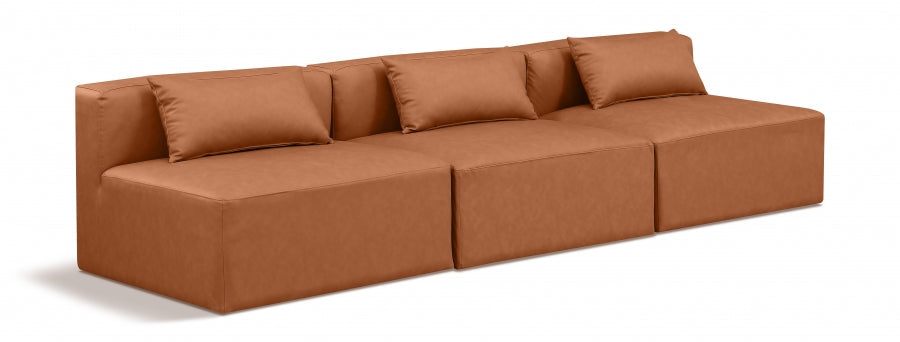 Cube Faux Leather Sofa Cognac - 668Cognac-S108A - Vega Furniture