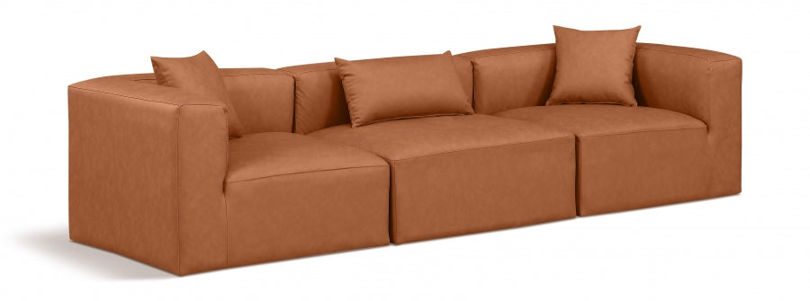 Cube Faux Leather Sofa Cognac - 668Cognac-S108B - Vega Furniture