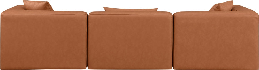 Cube Faux Leather Sofa Cognac - 668Cognac-S108B - Vega Furniture