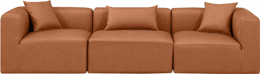 Cube Faux Leather Sofa Cognac - 668Cognac-S108B - Vega Furniture