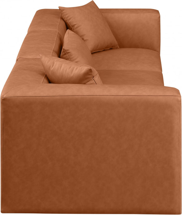 Cube Faux Leather Sofa Cognac - 668Cognac-S108B - Vega Furniture