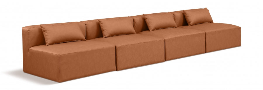 Cube Faux Leather Sofa Cognac - 668Cognac-S144A - Vega Furniture