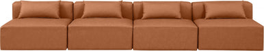 Cube Faux Leather Sofa Cognac - 668Cognac-S144A - Vega Furniture