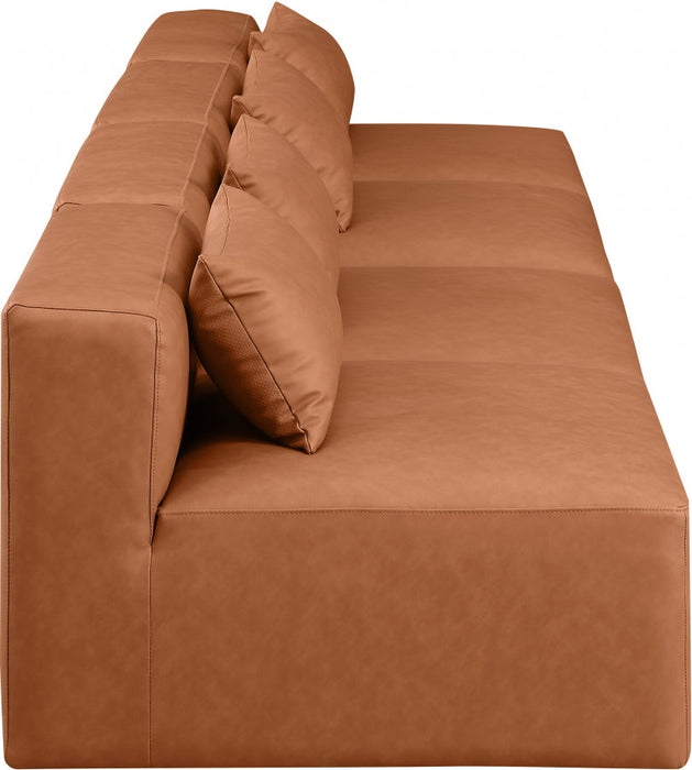 Cube Faux Leather Sofa Cognac - 668Cognac-S144A - Vega Furniture