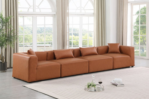 Cube Faux Leather Sofa Cognac - 668Cognac-S144B - Vega Furniture