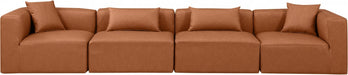 Cube Faux Leather Sofa Cognac - 668Cognac-S144B - Vega Furniture