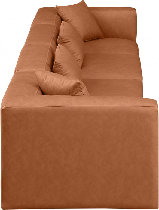Cube Faux Leather Sofa Cognac - 668Cognac-S144B - Vega Furniture