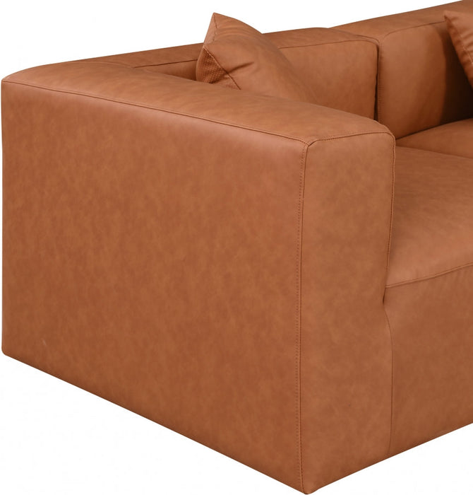 Cube Faux Leather Sofa Cognac - 668Cognac-S144B - Vega Furniture