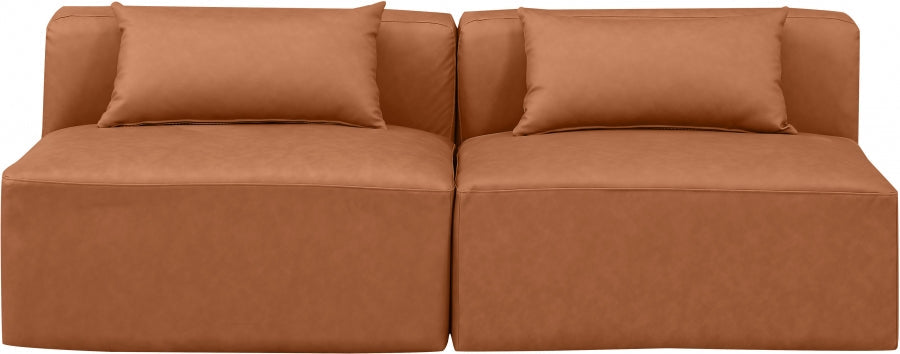 Cube Faux Leather Sofa Cognac - 668Cognac-S72A - Vega Furniture