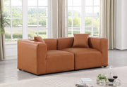 Cube Faux Leather Sofa Cognac - 668Cognac-S72B - Vega Furniture