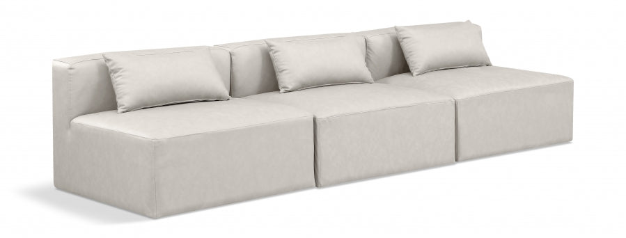Cube Faux Leather Sofa Cream - 668Cream-S108A - Vega Furniture