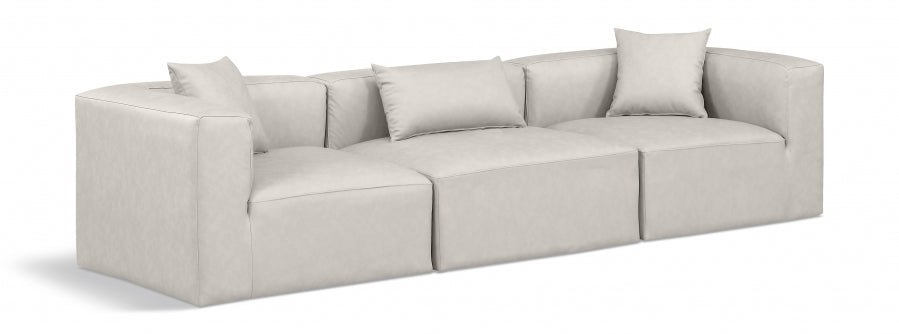 Cube Faux Leather Sofa Cream - 668Cream-S108B - Vega Furniture