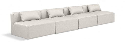 Cube Faux Leather Sofa Cream - 668Cream-S144A - Vega Furniture