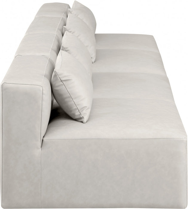 Cube Faux Leather Sofa Cream - 668Cream-S144A - Vega Furniture
