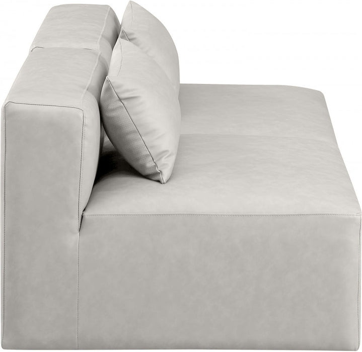 Cube Faux Leather Sofa Cream - 668Cream-S72A - Vega Furniture