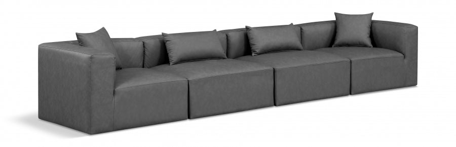 Cube Faux Leather Sofa Grey - 668Grey-S144B - Vega Furniture
