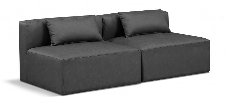 Cube Faux Leather Sofa Grey - 668Grey-S72A - Vega Furniture