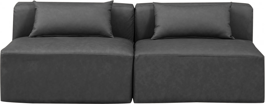 Cube Faux Leather Sofa Grey - 668Grey-S72A - Vega Furniture