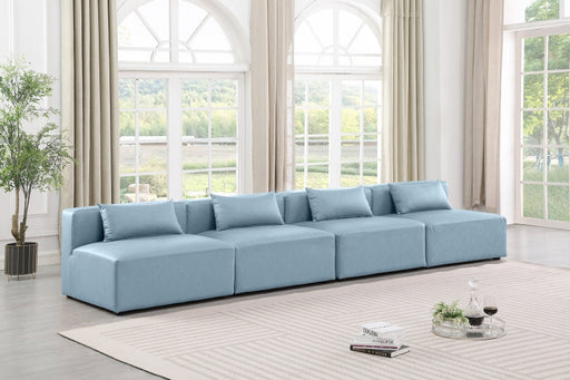 Cube Faux Leather Sofa Light Blue - 668LtBlu-S144A - Vega Furniture