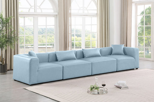 Cube Faux Leather Sofa Light Blue - 668LtBlu-S144B - Vega Furniture