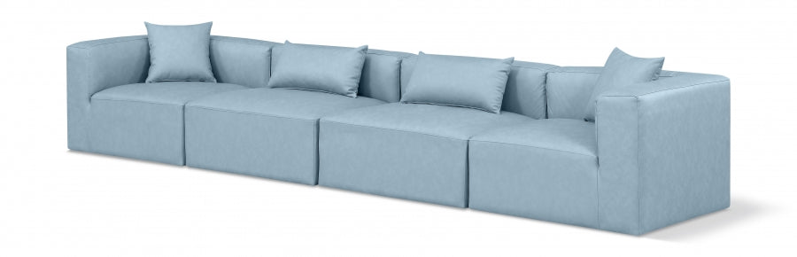 Cube Faux Leather Sofa Light Blue - 668LtBlu-S144B - Vega Furniture