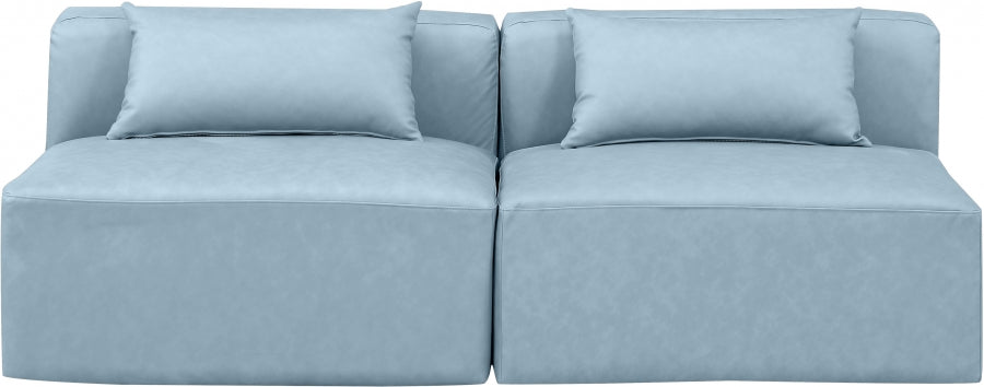 Cube Faux Leather Sofa Light Blue - 668LtBlu-S72A - Vega Furniture