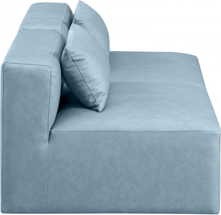 Cube Faux Leather Sofa Light Blue - 668LtBlu-S72A - Vega Furniture