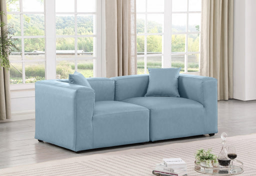 Cube Faux Leather Sofa Light Blue - 668LtBlu-S72B - Vega Furniture