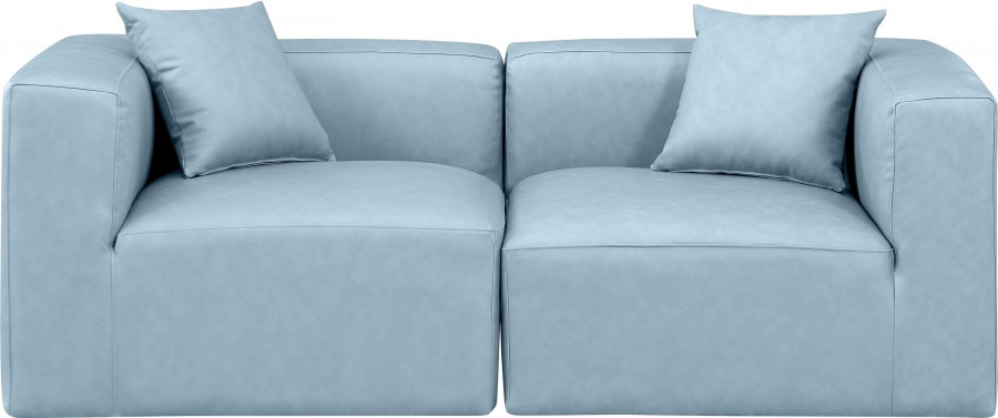 Cube Faux Leather Sofa Light Blue - 668LtBlu-S72B - Vega Furniture