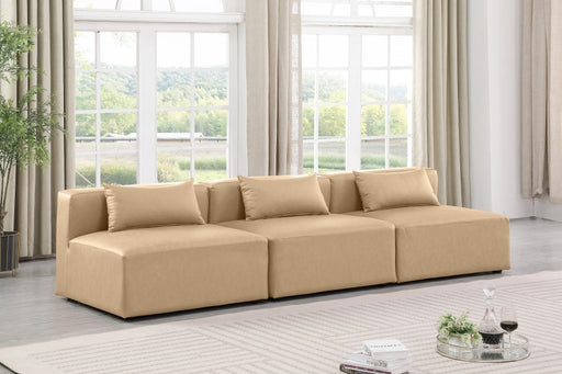 Cube Faux Leather Sofa Natural - 668Tan-S108A - Vega Furniture